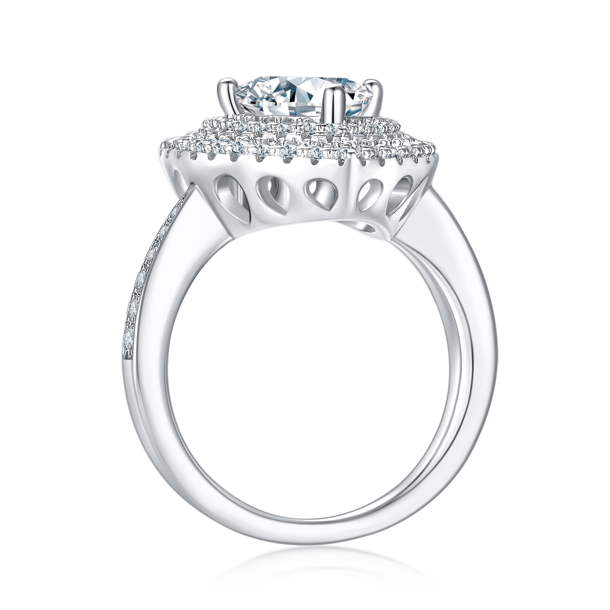 Deluxe Set Triangular S925 Silver Plated Platinum Moissanite Diamond Women's Ring 2.0 Carat D-Class
